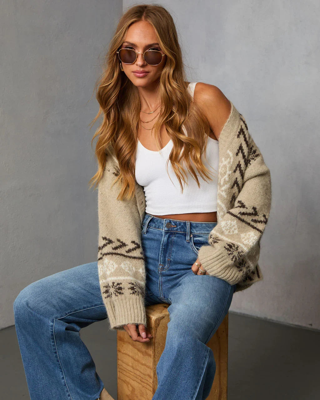 Oat Loop Abstract Print Cardigan
