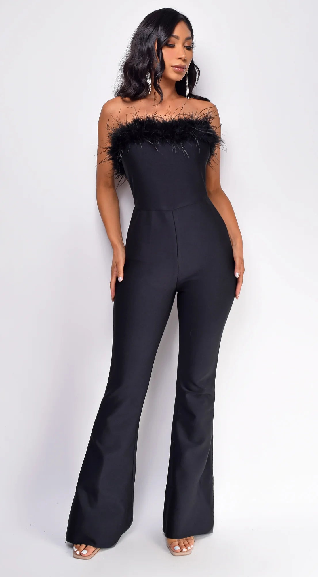 Xoey Feather Detail Bandage Jumpsuit Black