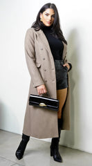 Rita Double Breasted Longline Notch Collar Coat Mocha