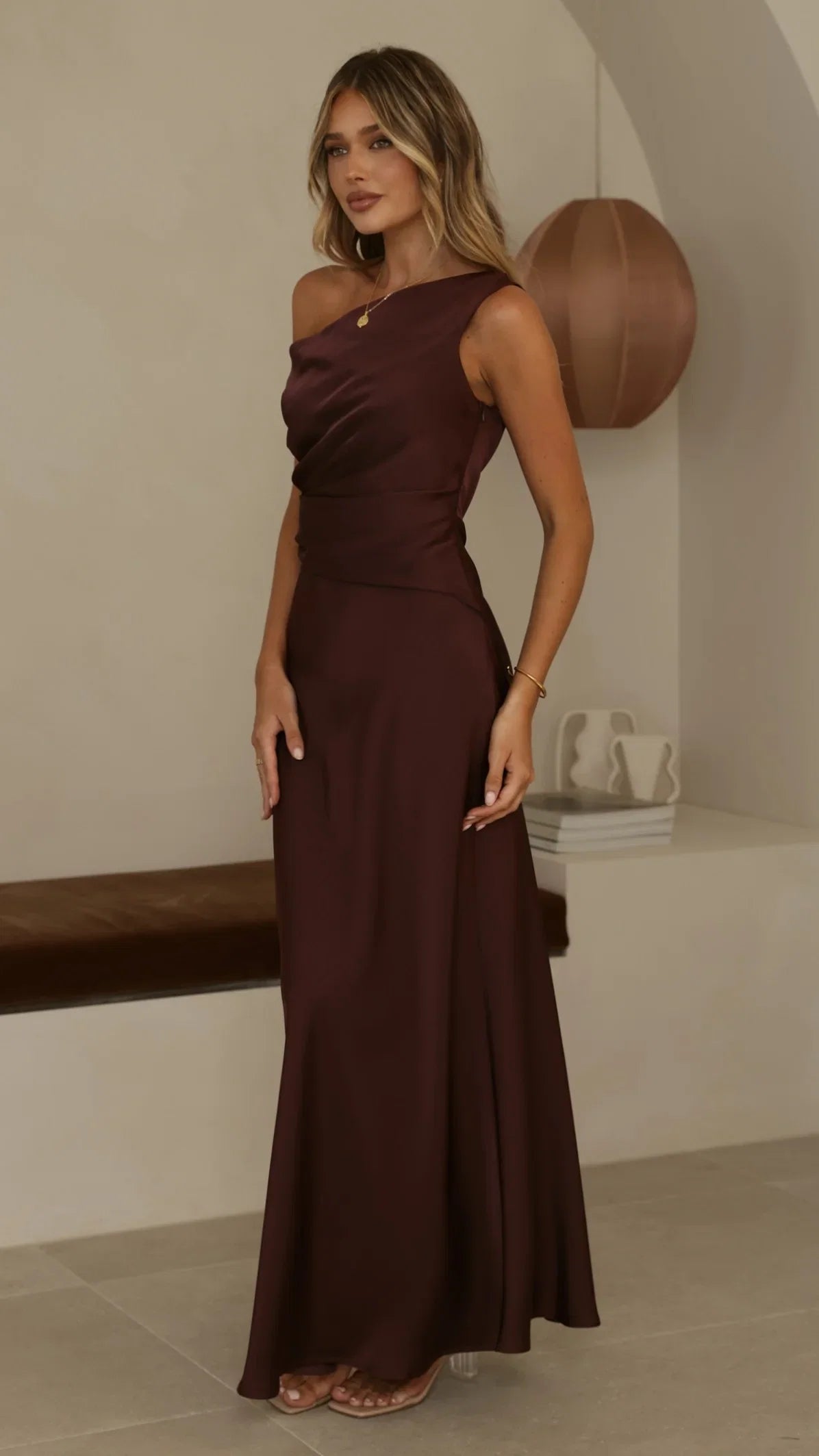 Auria Off Shoulder Maxi Dress Chocolate