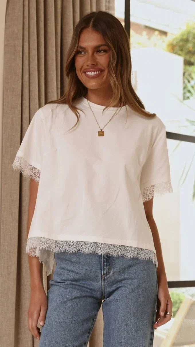 Clare Lace Back T Shirt White