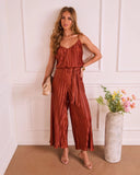 Amabel Satin Plisse Wrap Tie Jumpsuit