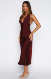Guess You Miss Me Halter Midi Dress Burgundy Pink Dot