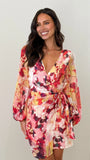 Jemma Long Sleeve Mini Dress Pink Abstract