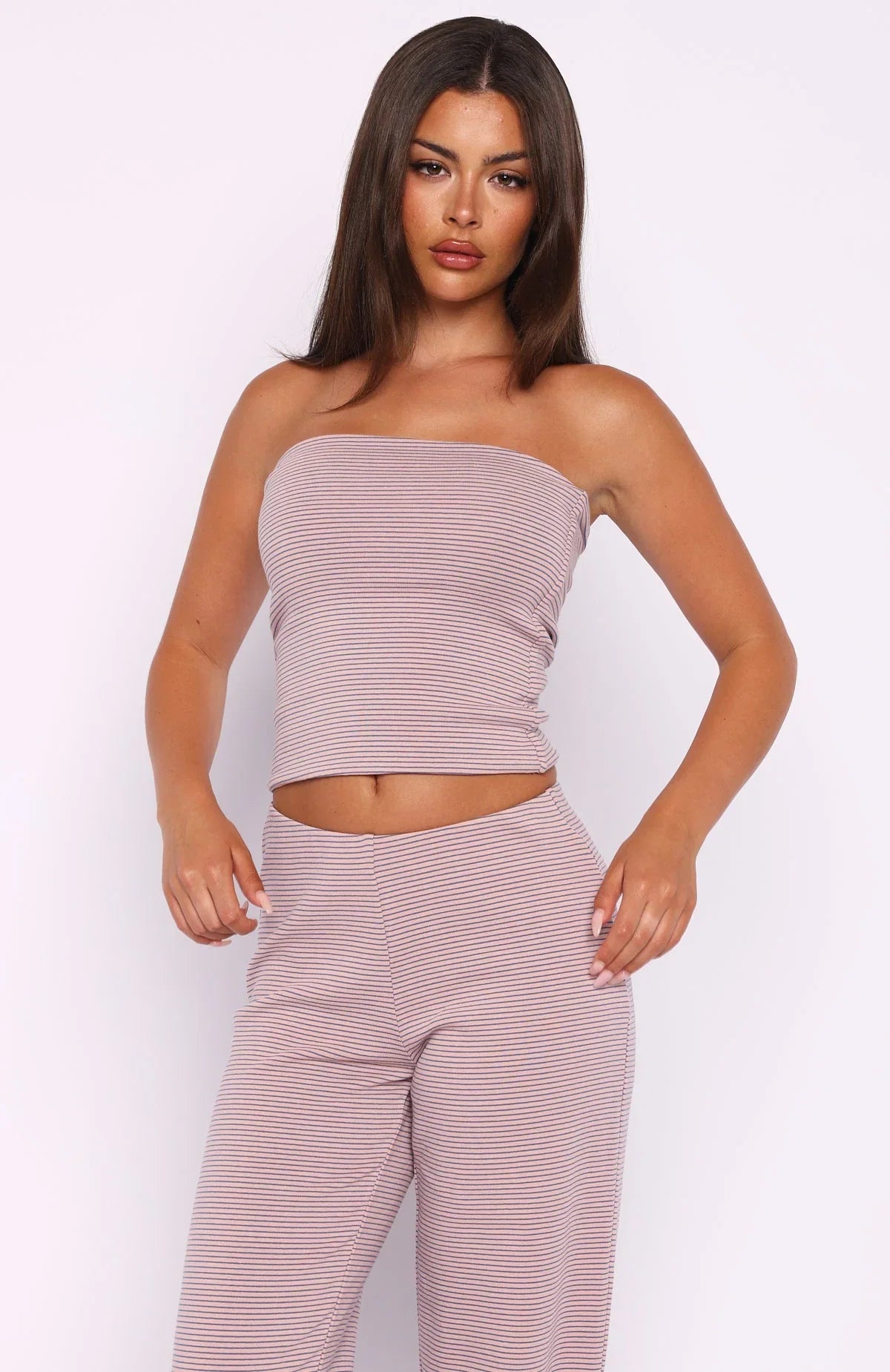 Happy It Happened Strapless Top Pink Blue Stripe