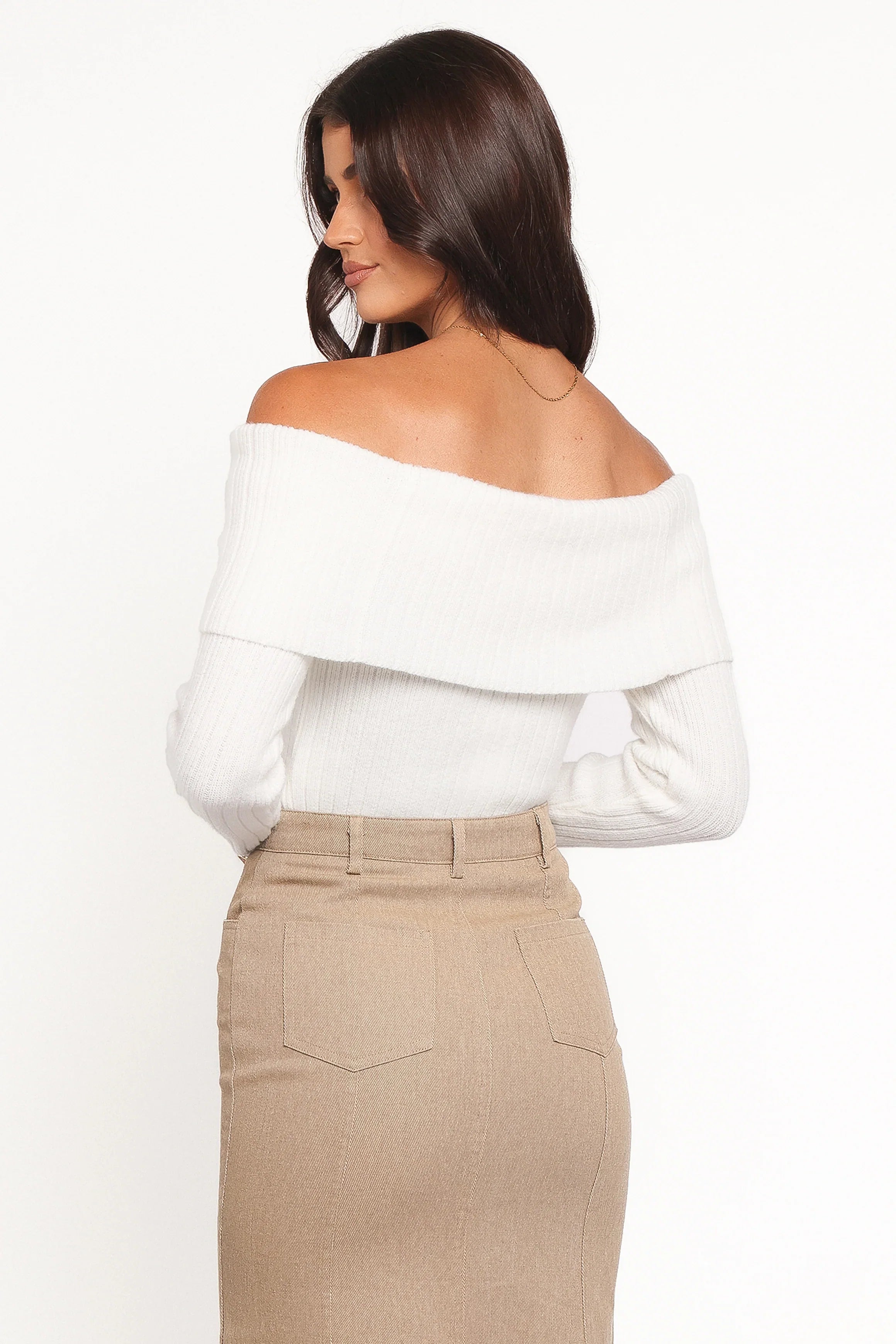 Helene Bow Off Shoulder Knit Sweater Ivory