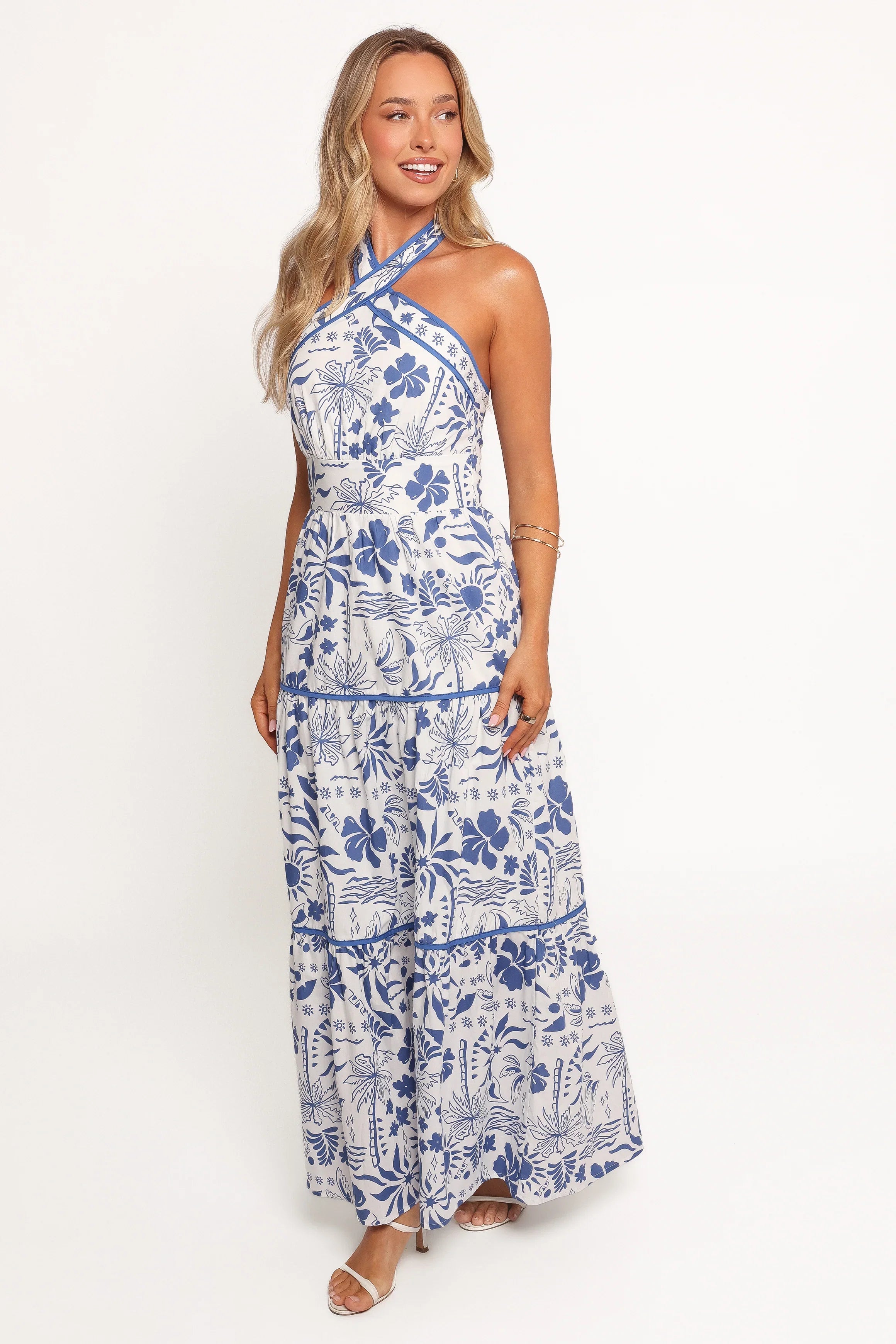 Fernanda Halterneck Maxi Dress Blue Tropical