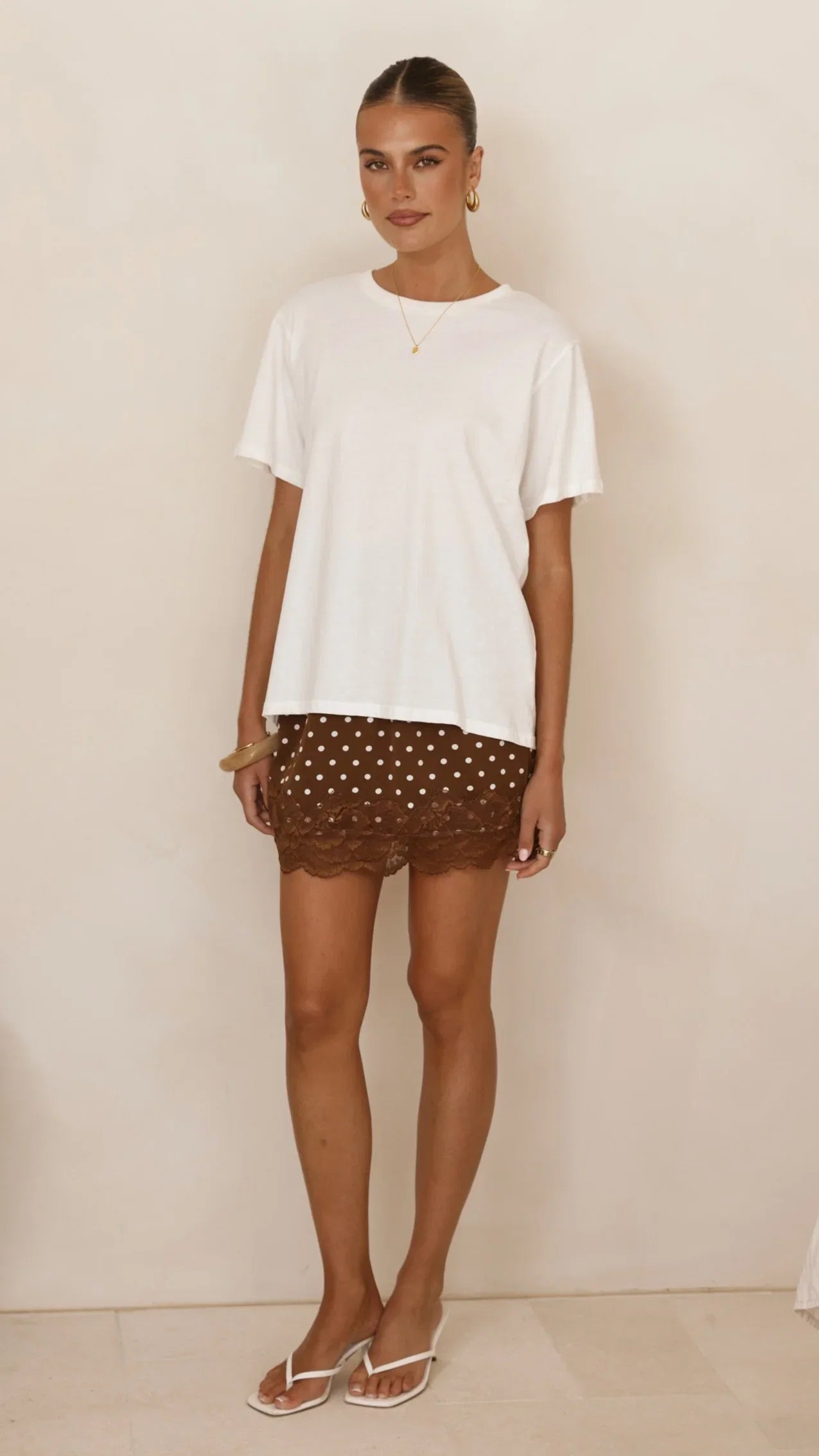 Kiki Lace Mini Skirt Chocolate Polka