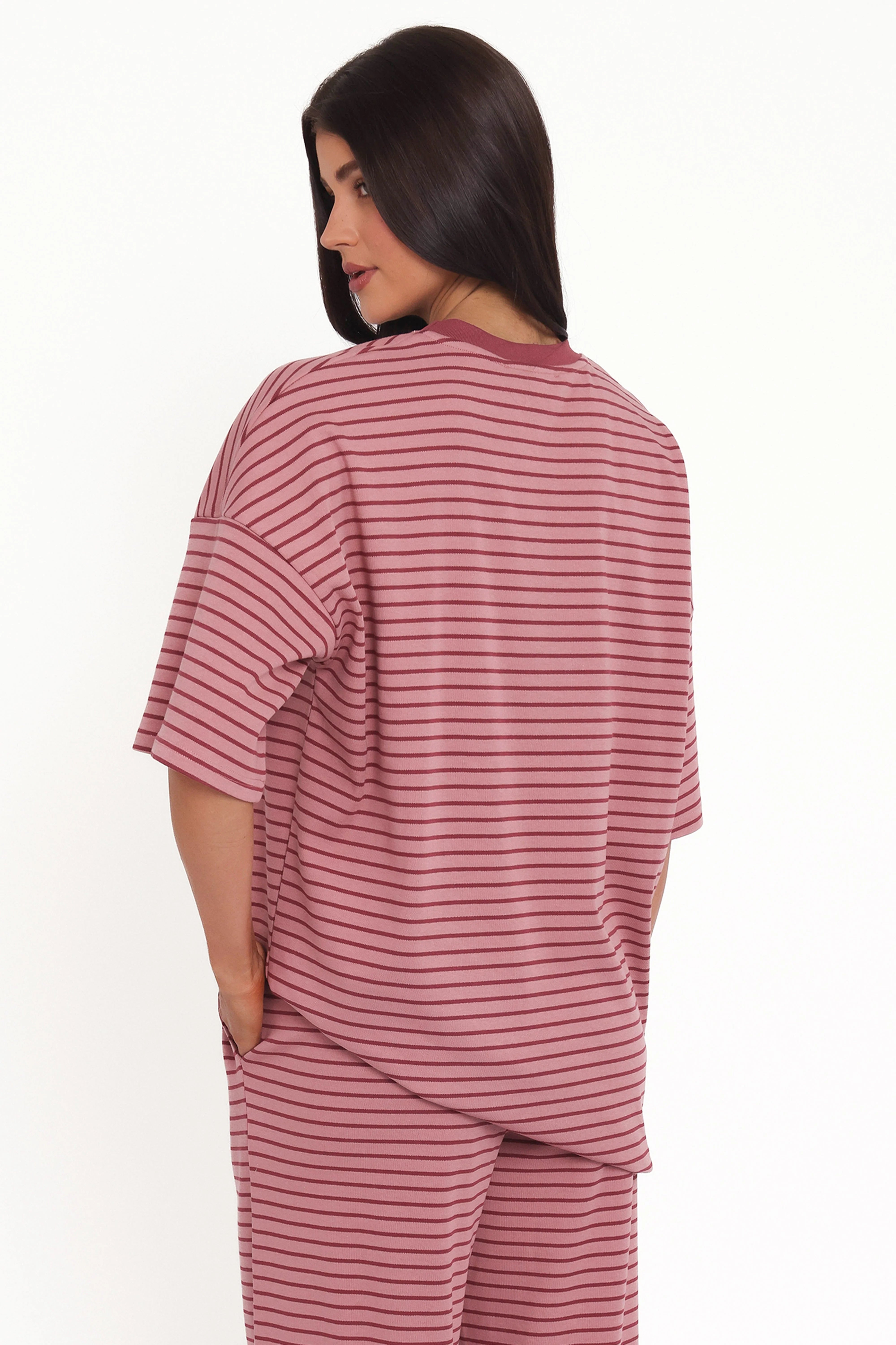 Wilda Oversized Tee Pink Red Stripe