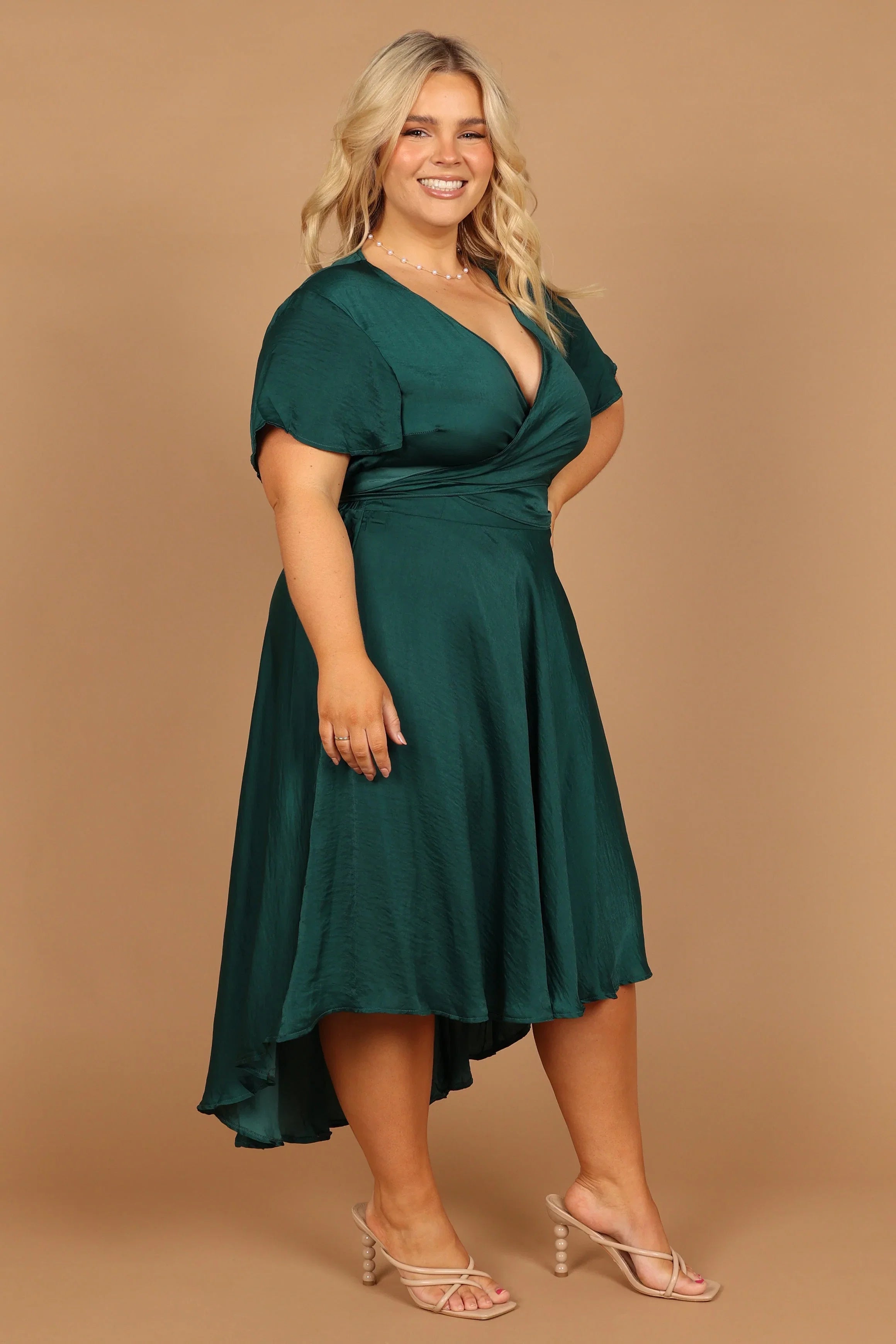 Amanda Hi Lo Tie Front Dress Emerald