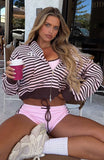 Verano Sixteen Maria Boxy Zip Front Hoodie Pink Choc Stripe
