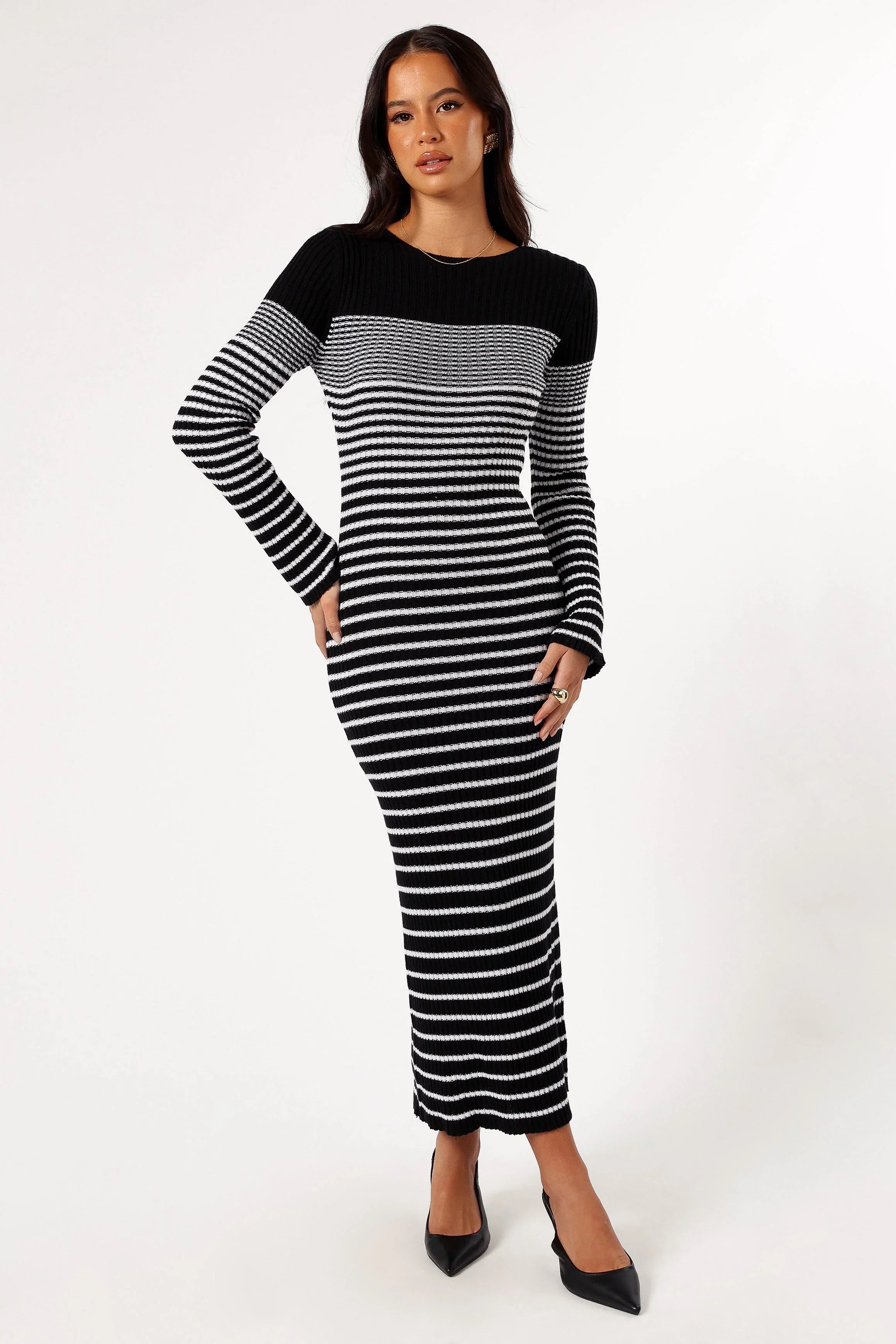 Camy Long Sleeve Midi Dress Black White