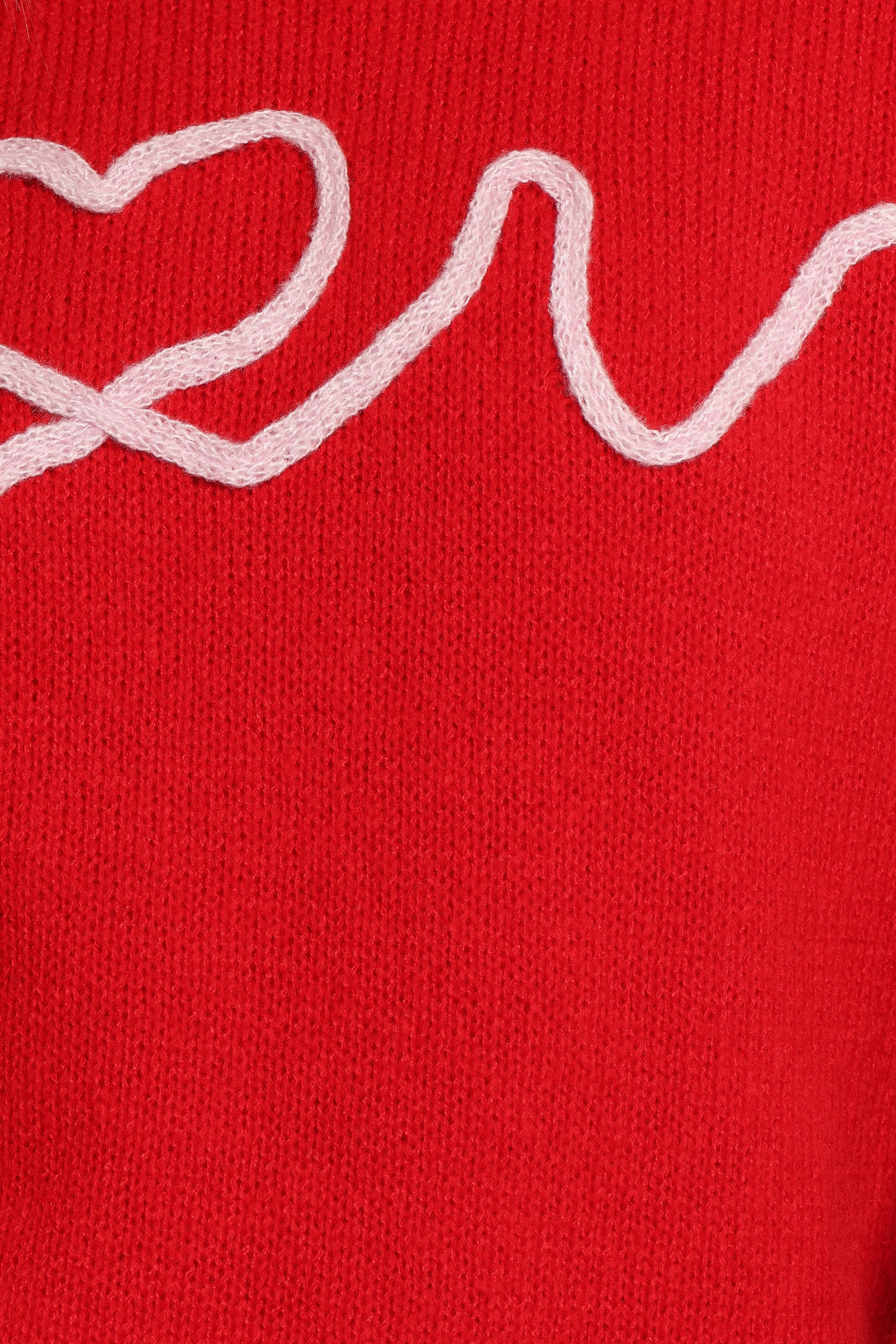 Love Embroidered Knit Sweater Red