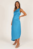 Flin Pleated One Shoulder Midi Dress Blue