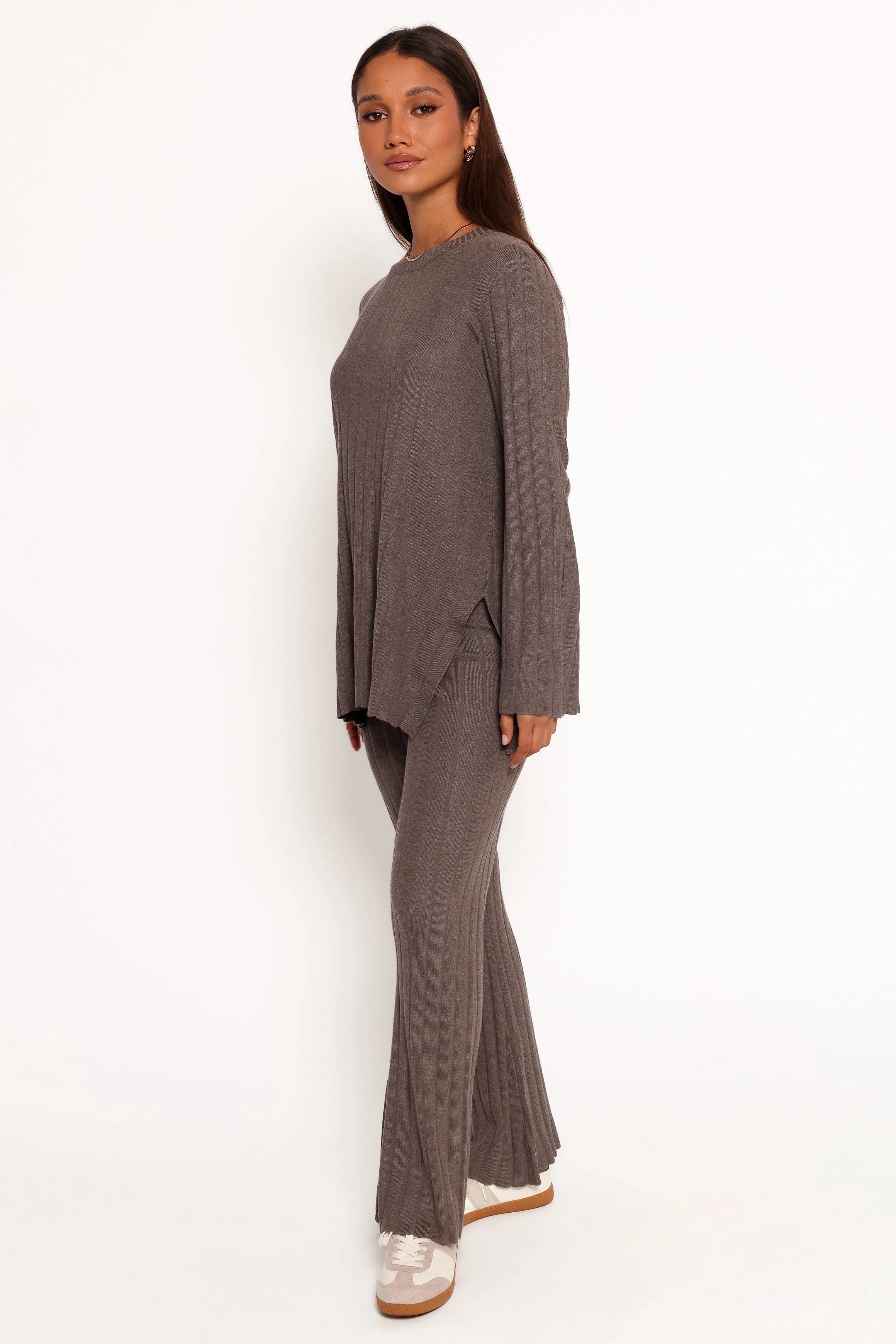 Silvie Long Sleeve Knitted Set Charcoal Grey