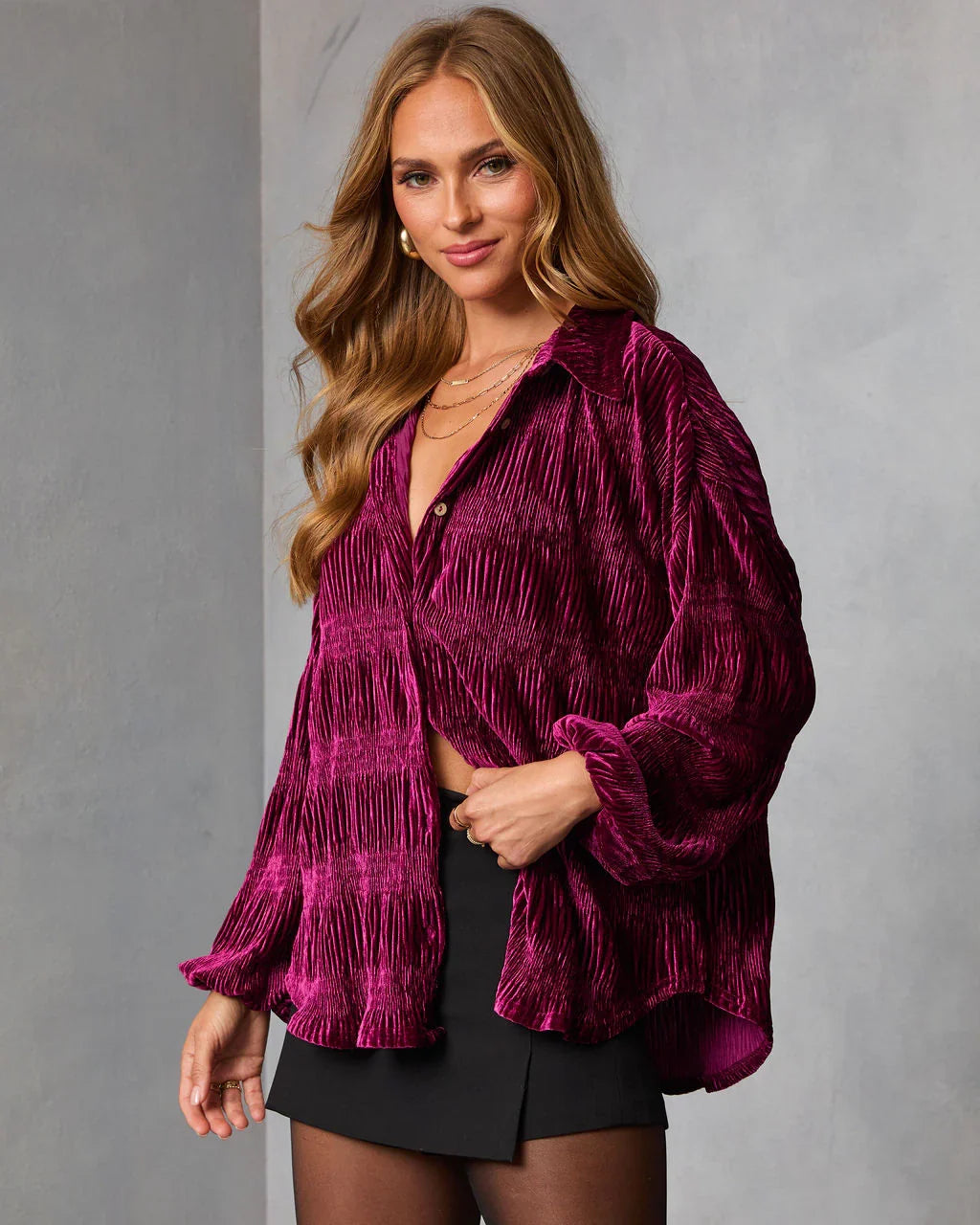 Bette Textured Velvet Button Down Top