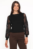 Cailin Sheer Sleeve Top Black