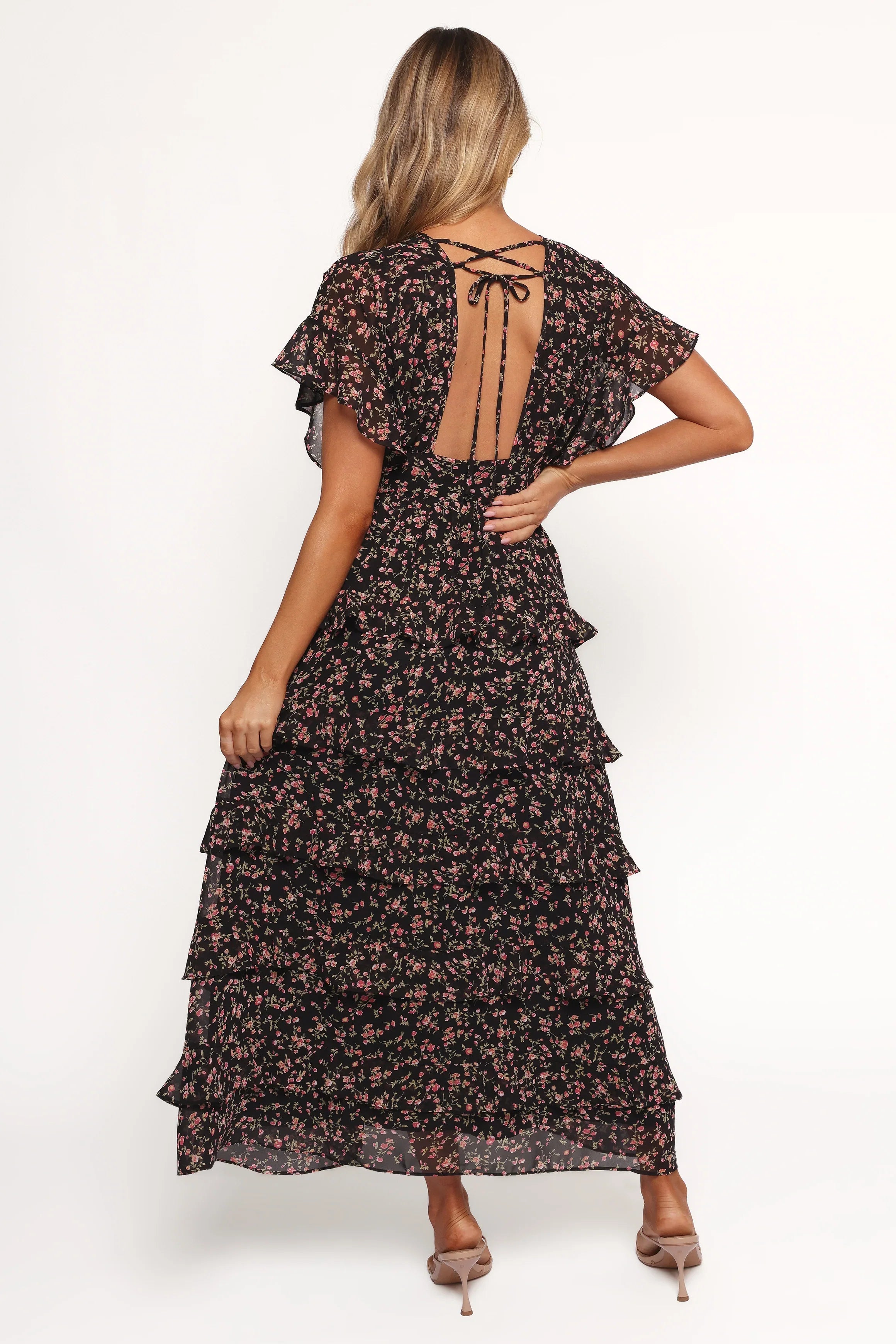 Wendi Ruffle Dress Black Floral