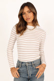 Stacie Ribbed Knit Top Beige Stripe