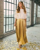 Maxeen Pleated Metallic Maxi Skirt