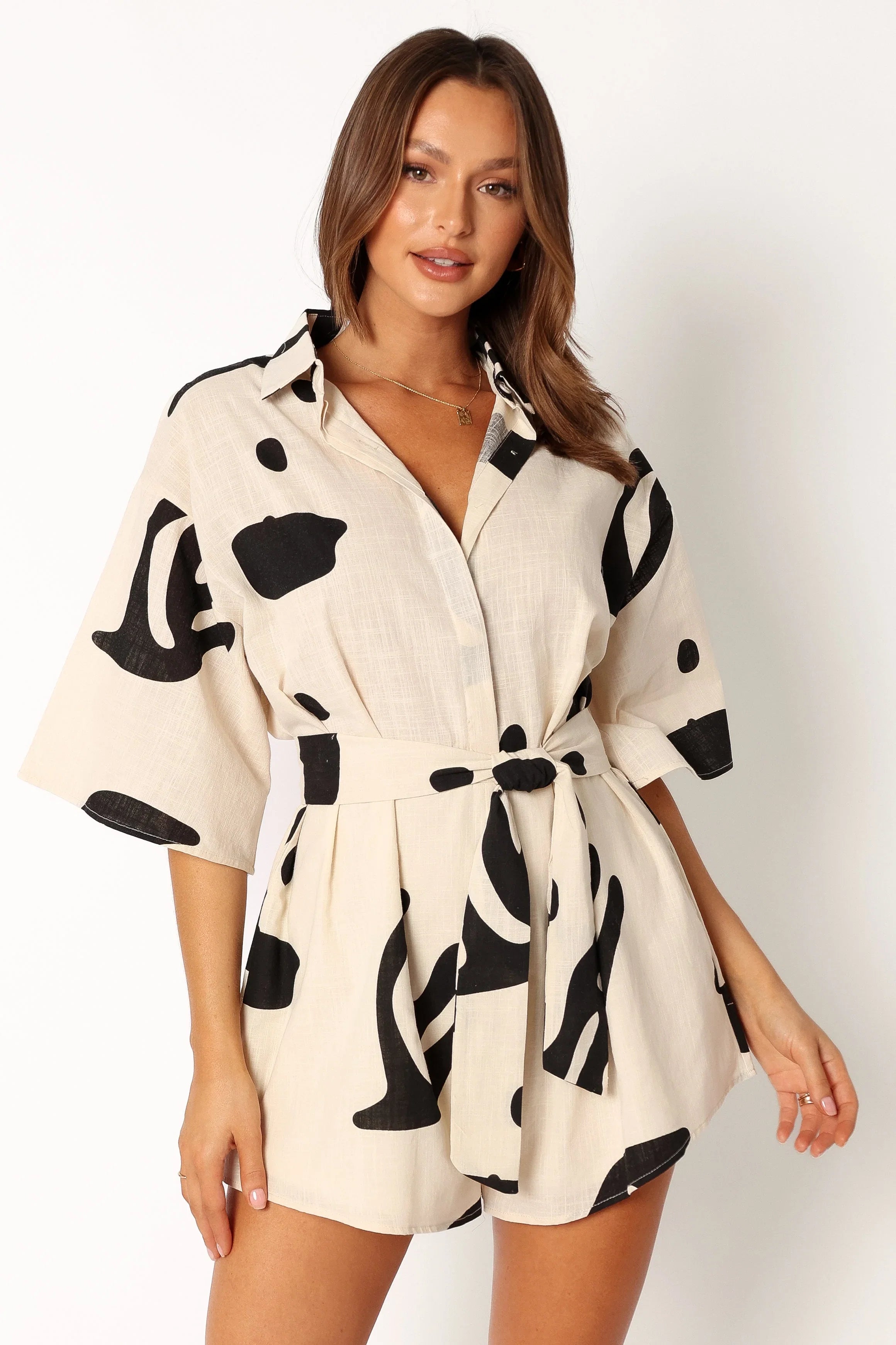 Kellie Romper Beige Black