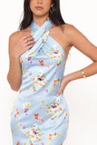 Mila Halterneck Maxi Dress Cornflower Blue Floral