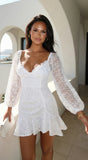 Nerano Lace Ruffle Asymmetric Mini Dress White