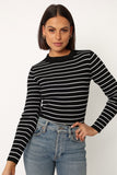 Stacie Ribbed Knit Top Black Stripe