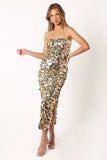 Gabourne Strapless Midi Dress Gold Sequin