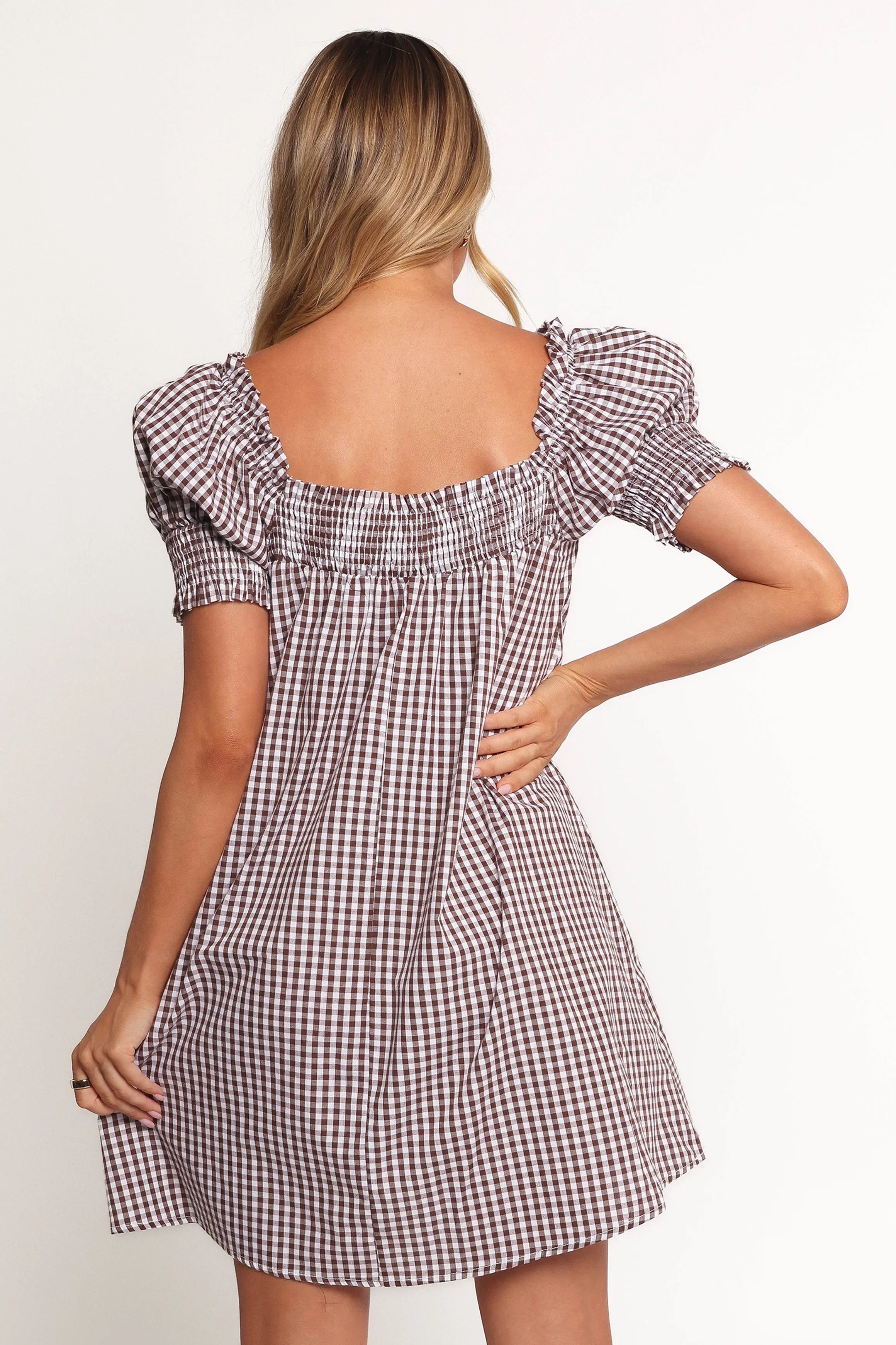 Kennedy Smock Mini Dress Chocolate Gingham