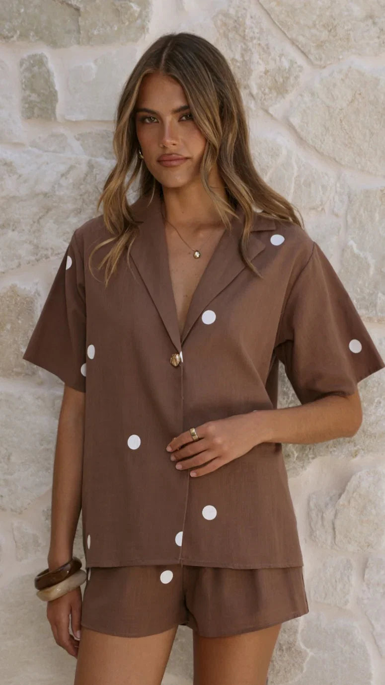 Nadine Shirt and Shorts Set Chocolate Polka