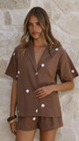 Nadine Shirt and Shorts Set Chocolate Polka