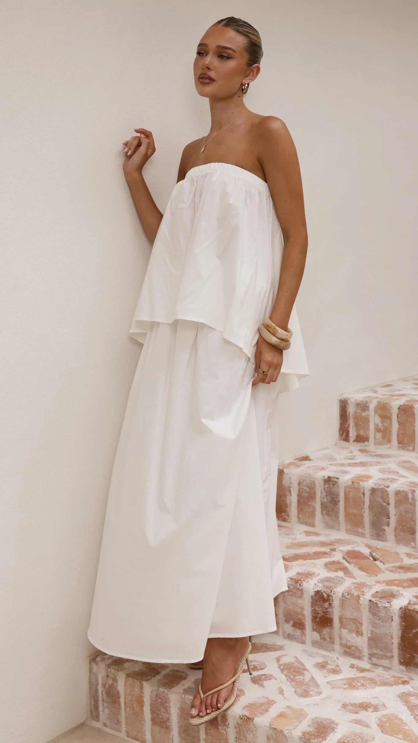 Makala Strapless Top and Maxi Skirt Set White