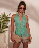 Alaniah Abstract Collared Halter Neck Romper