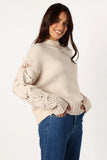 Rebekah Crochet Sleeve Knit Sweater Cream