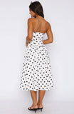 Rich In Love Strapless Midi Dress White Black Polka Dot