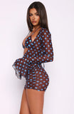 Half Moon Long Sleeve Mini Dress Choc Blue Polka Dot