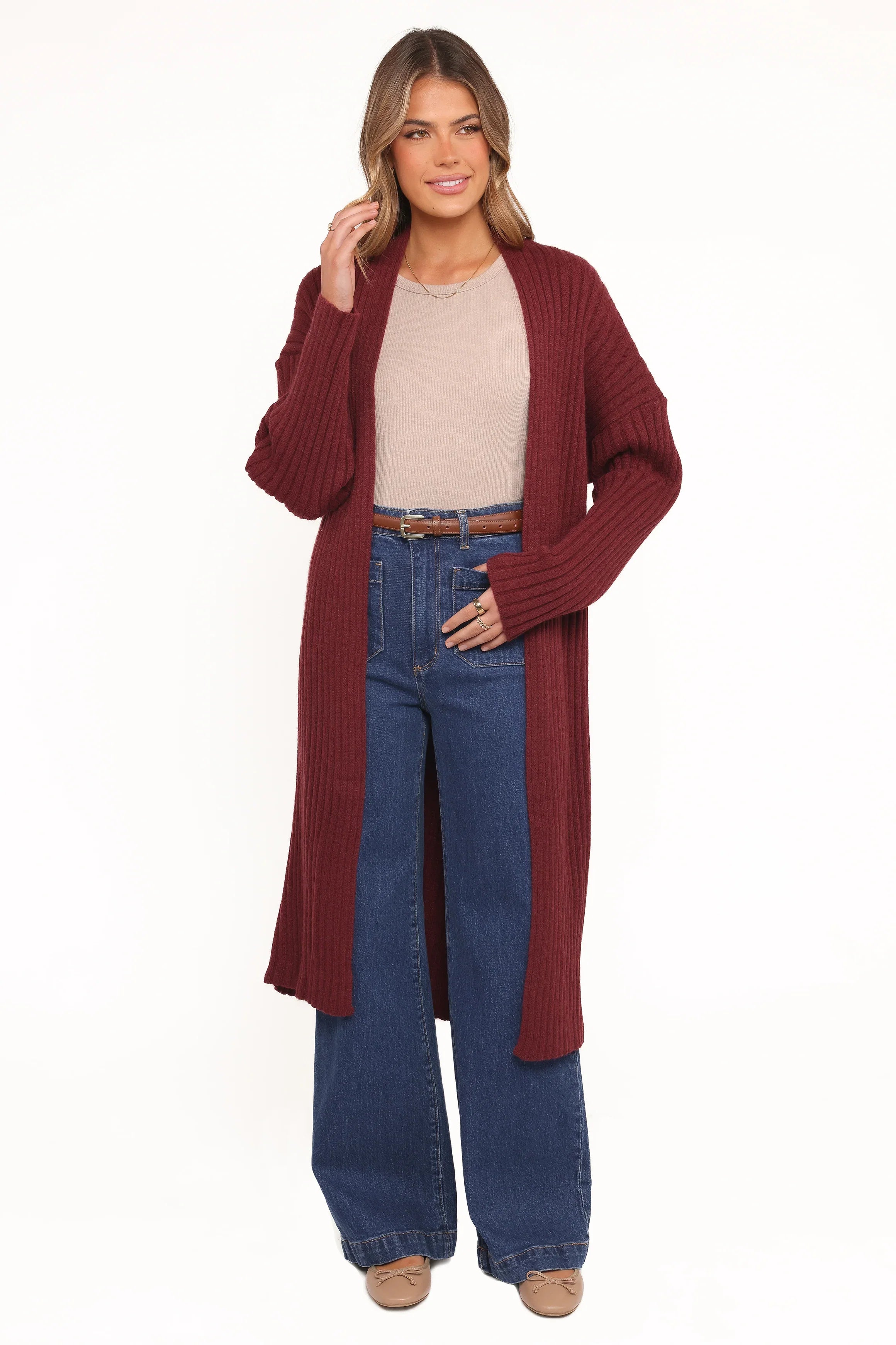 Jasmia Long Cardigan Wine