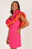 Phoebe One Shoulder Mini Dress Pink Orange