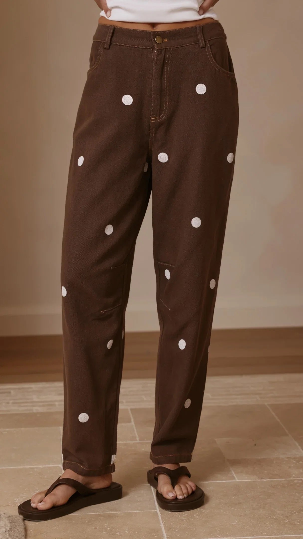 Cleora Barrel Jeans Chocolate Polka