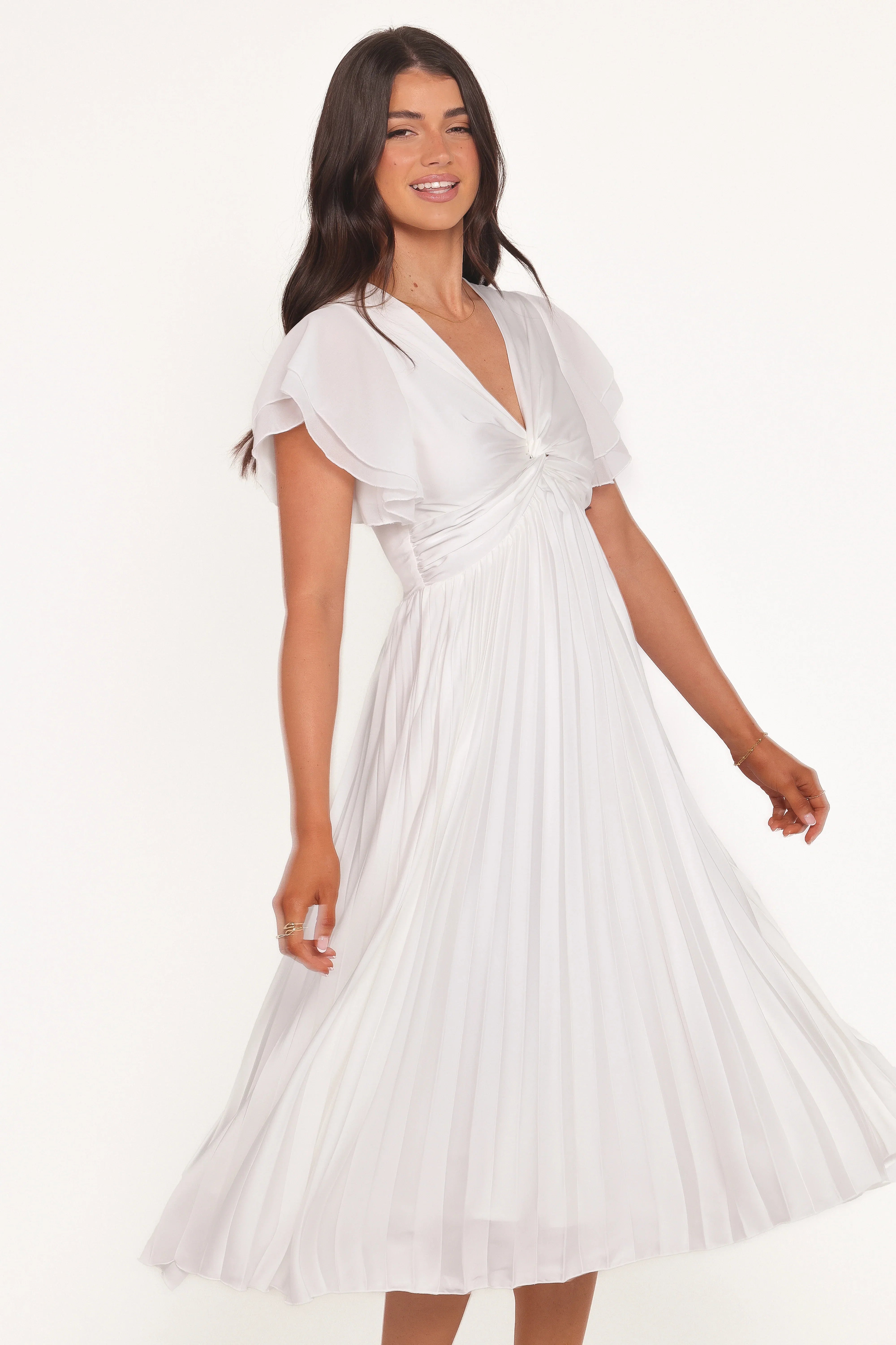 Nova Flutter Sleeve Midi Dress White