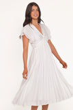 Nova Flutter Sleeve Midi Dress White