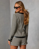 Holiday Elm Contrast Vegan Leather Trim Houndstooth Blazer