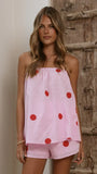 Calliope Strapless Top and Shorts Set Pink Red Polka