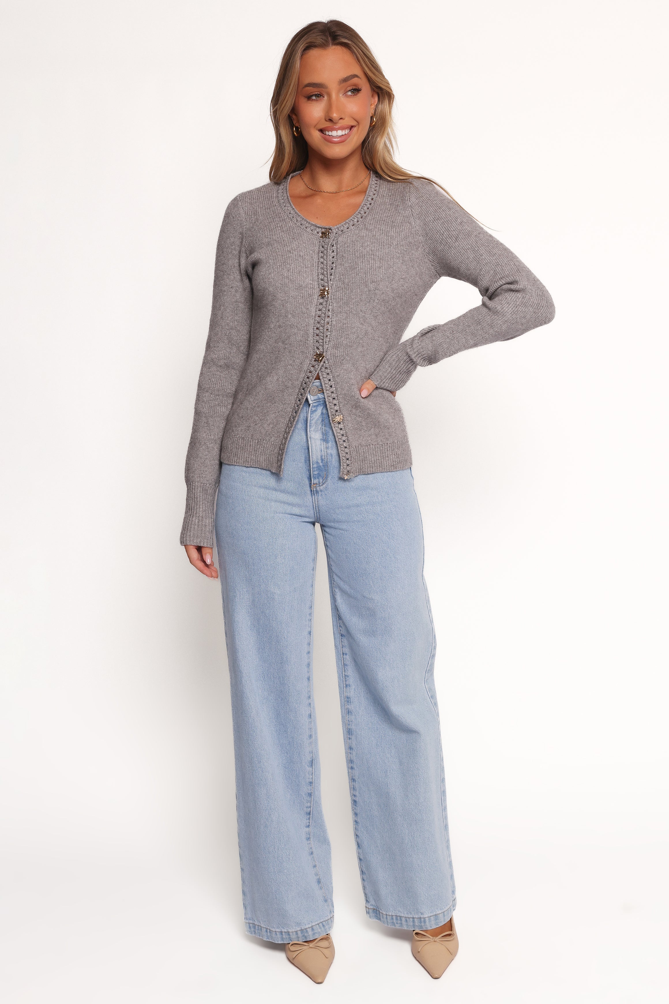 Quay Button Front Cardigan Heather Grey