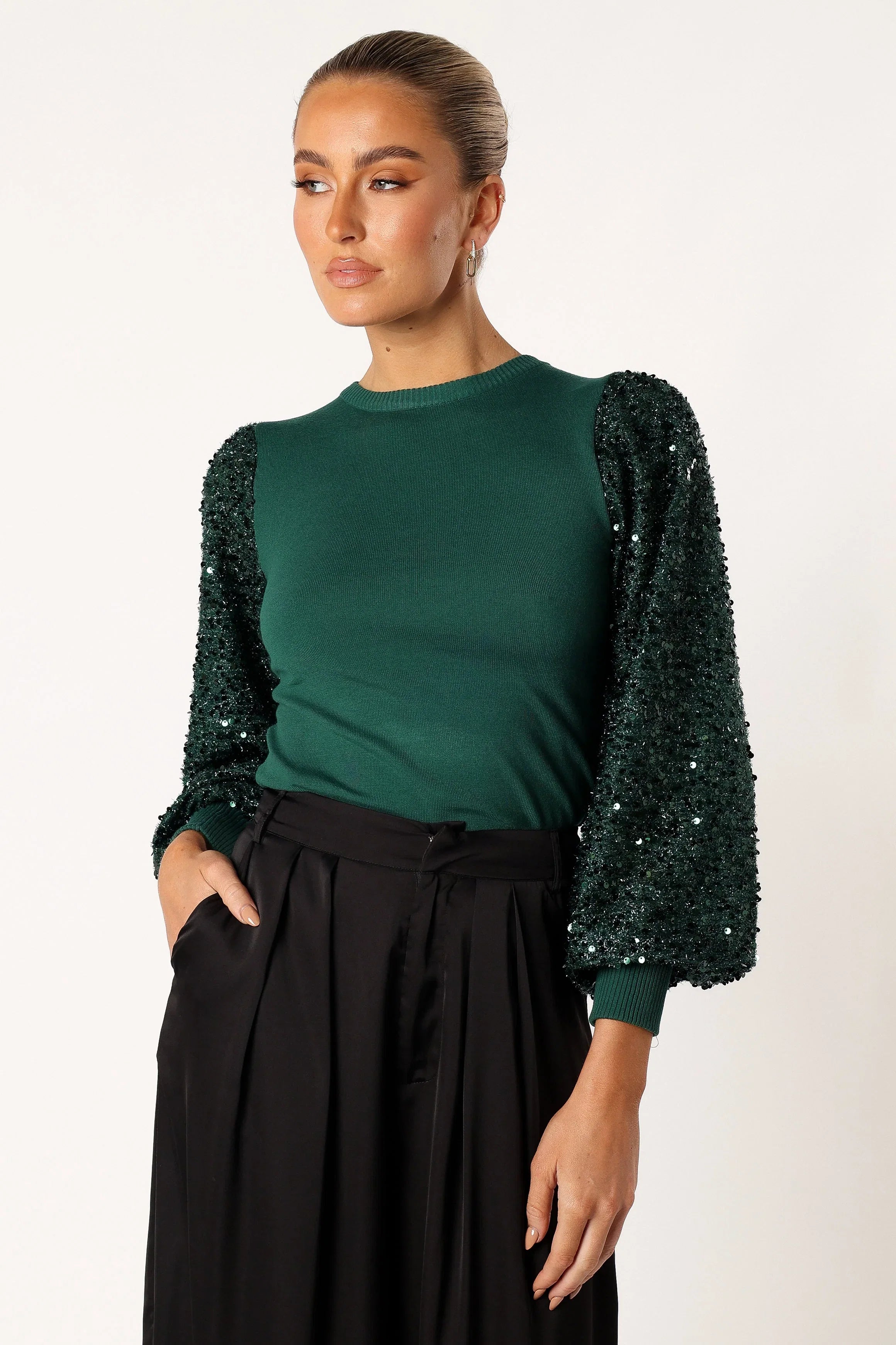 Rowan Sequin Sleeve Top Green