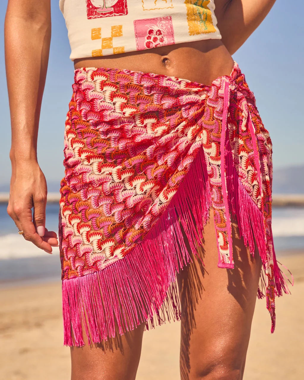 Sunset Wander Fringe Crochet Mini Wrap Tie Sarong
