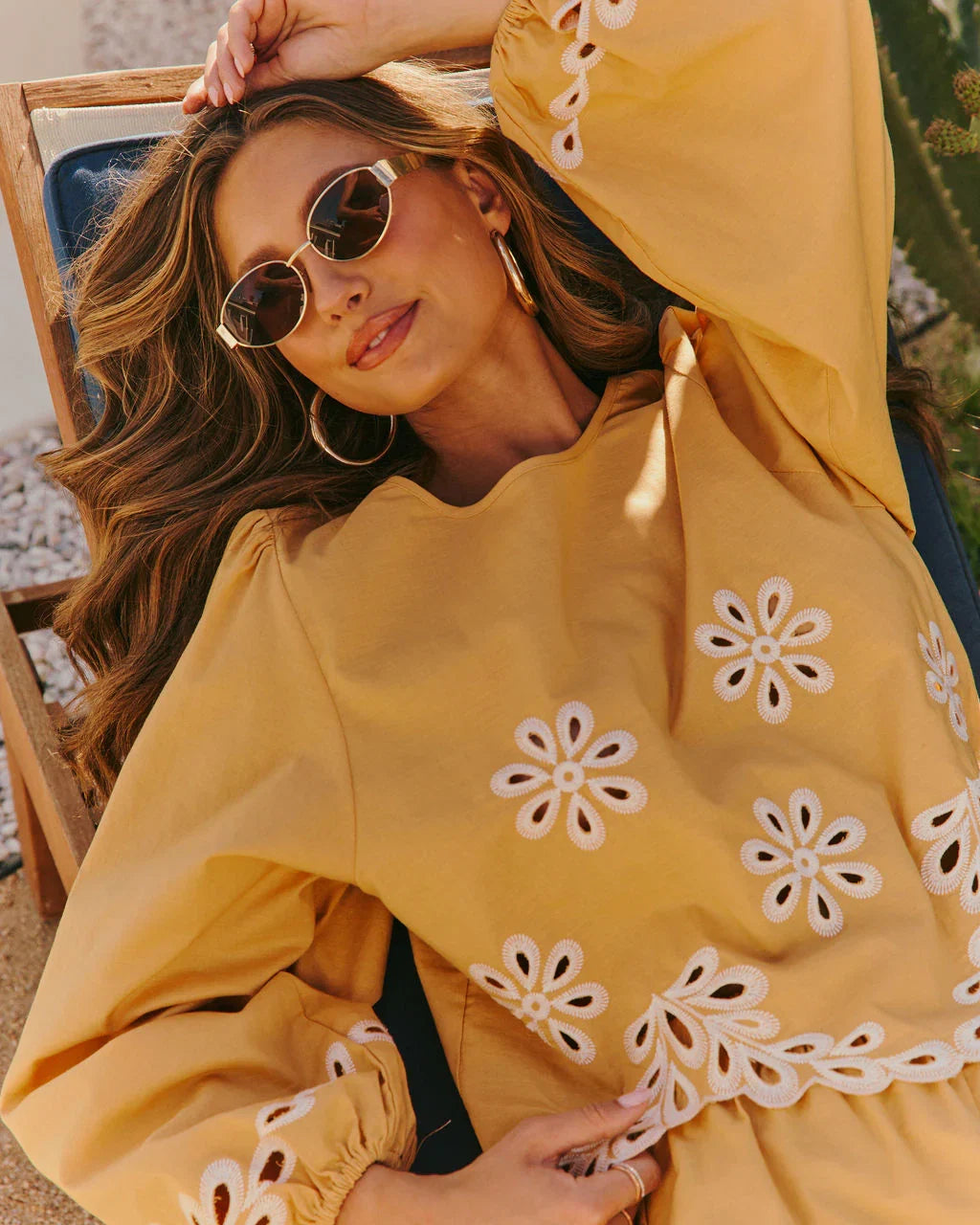 Citrus Meadow Embroidered Balloon Sleeve Blouse