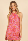 Melody Plisse Halter Mini Dress Hot Pink