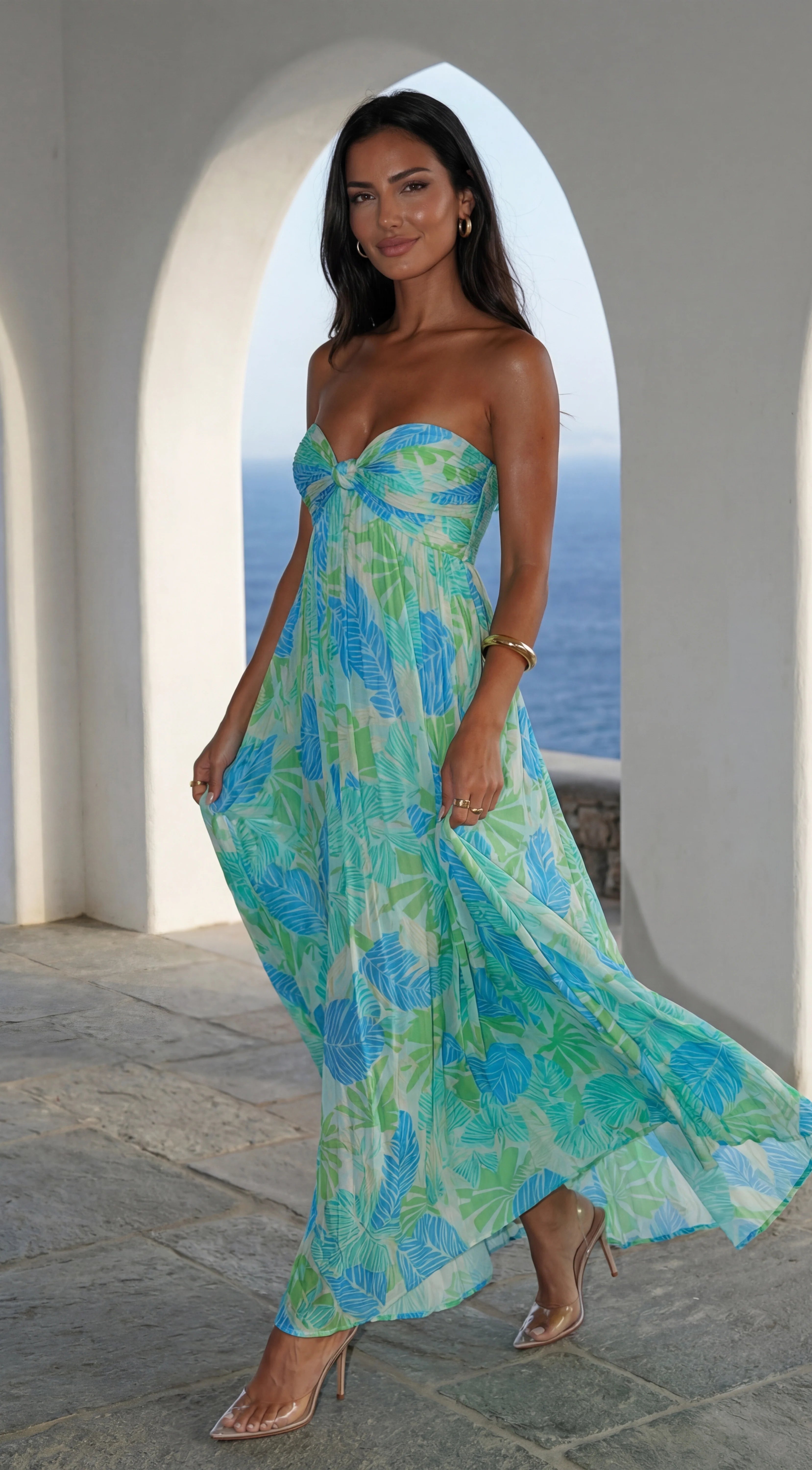 Sola Floral Strapless Maxi Dress Blue Multi